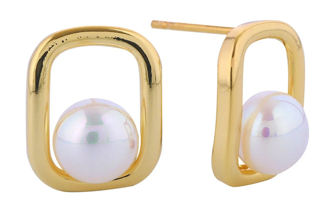 Frame Pearl Post Earrings