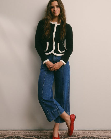 Contrast trim knit cardigan