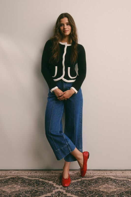 Contrast trim knit cardigan