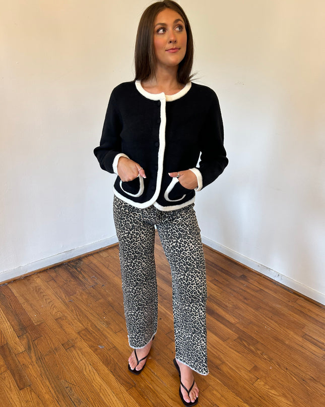 Contrast trim knit cardigan