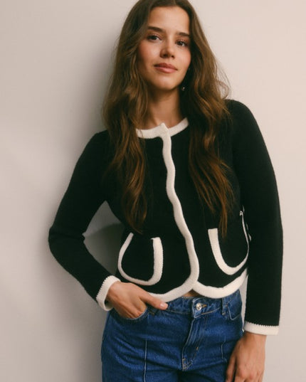 Contrast trim knit cardigan