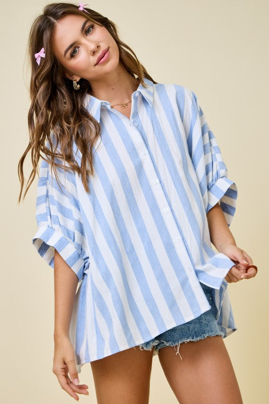 Striped button down oversized top
