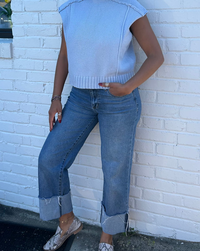 Dusty blue seam detail sweater/vest top