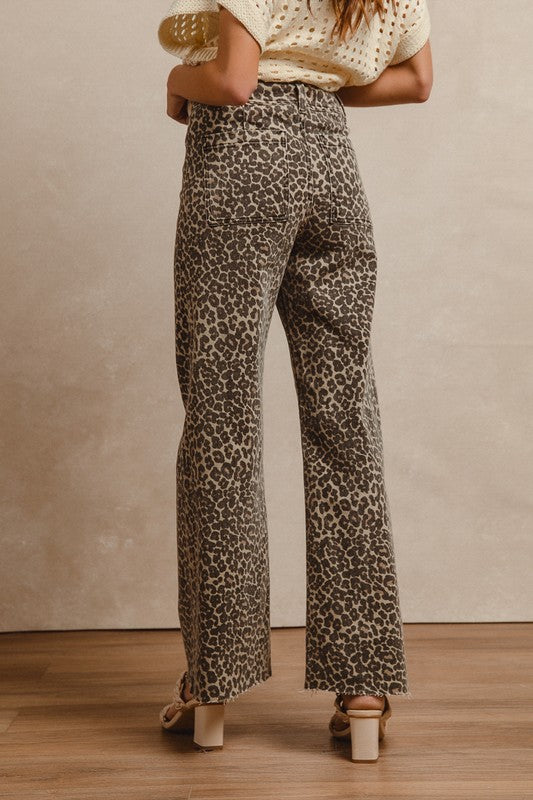Leopard print high rise jeans