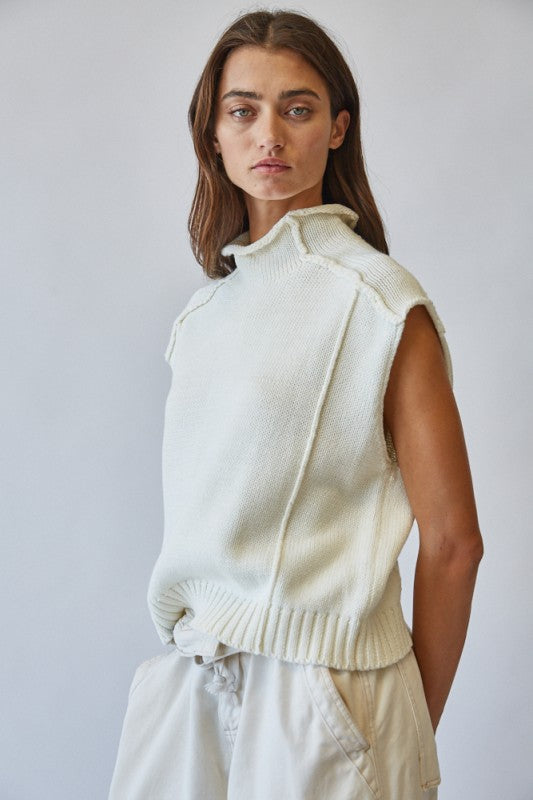 Oatmeal seam detail sweater vest/top