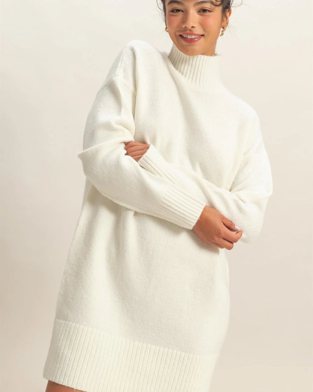 High neck sweater mini dress