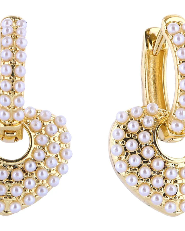 Pearl Heartlock Charm Earrings