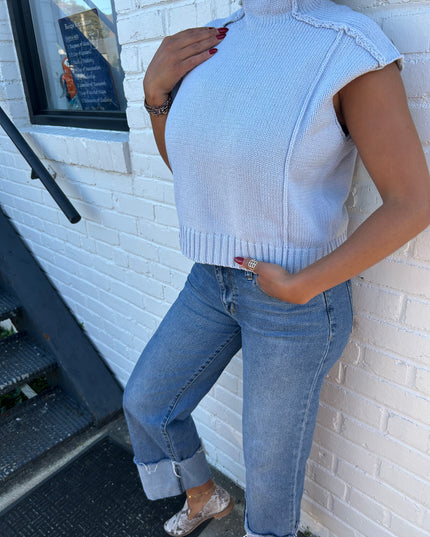 Dusty blue seam detail sweater/vest top