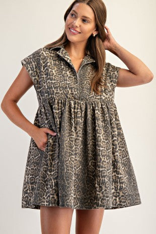 Washed leopard mini dress