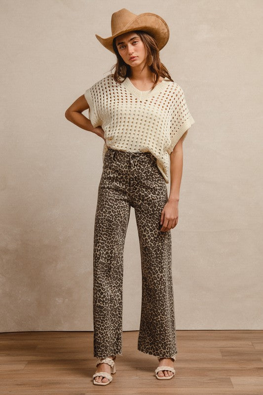 Leopard print high rise jeans