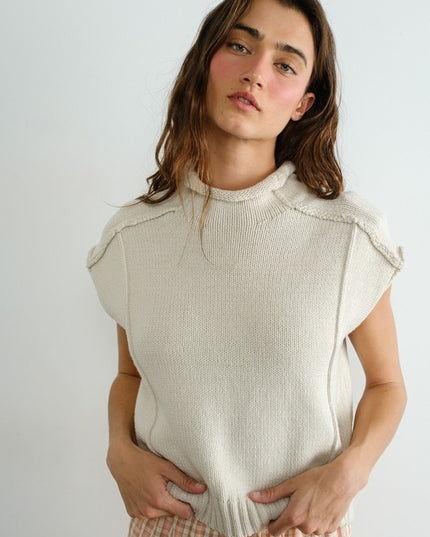 Oatmeal seam detail sweater vest/top