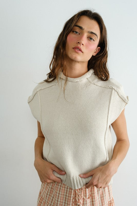 Oatmeal seam detail sweater vest/top